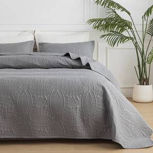 lot 13532 image: SheRest Queen Microfiber Quilt Bedding Set Gray 3-Piece