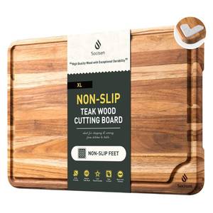 lot 13537 image: Socisen Teak Wood Cutting Board 17 Inch Kitchen Serving Board
