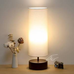 lot 13545 image: Seaside Village Dimmable Touch Control Table Lamp Dark Brown Base Beige Shade