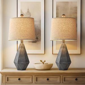 lot 13547 image: PoKat Farmhouse Table Lamp 20.25 Set of 2 Grey White Fabric Shade