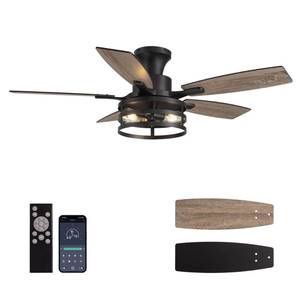 lot 13558 image: Nuoqiso 42 Inch Flush Mount Ceiling Fan with Light and Remote Control Black  Retail $129.99
