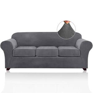 lot 13564 image: PrinceDeco Velvet Sofa Slipcover 4 Piece Couch Cover Fits 72-90 Inch Grey
