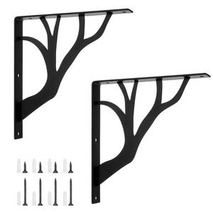 lot 13567 image: Lounsweer Shelf Bracket 8 Inch Black Heavy Duty Floral Tree Design 2 Pack