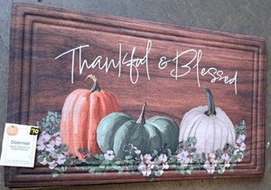 lot 13571 image: Thankful & Blessed Pumpkin Print Doormat 18in x 30in Rubber Backing