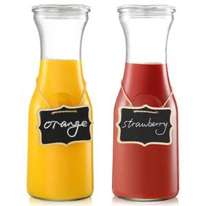 lot 13577 image: NETANY Glass Carafe Set of 2, 1 Liter Water Pitcher with Lids