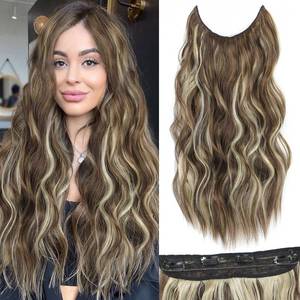 lot 14048 image: BUPPLER Halo Hair Extensions 12 Inch Invisible Wire Ash Brown Mix Medium Blonde