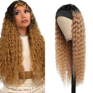 lot 14056 image: 28 Inch Ombre Headband Wig Human Hair Water Wave Honey Blonde 1B27
