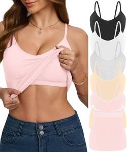 lot 14057 image: Missclub 5 Pack Womens V-Neck Cotton Camisole Tank Tops Shelf Bra XL