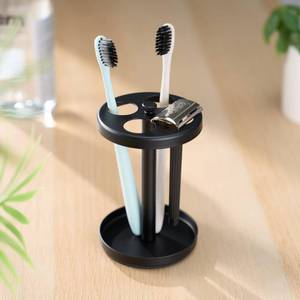lot 14073 image: Songsoso Black Stainless Toothbrush Holder 4 Slot Countertop Organizer