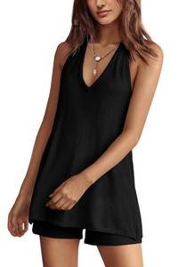 lot 14112 image: Panadila Womens Two Piece Lounge Set Tank Top and Shorts Black Size S