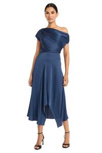 lot 14119 image: Maggy London Womens One Shoulder Midi Cocktail Dress Ensign Blue Size 4  Retail $148
