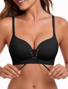 lot 14124 image: LUCKMEEY Womens Push Up Padded Bra Wireless Lace-Up Plunge Large