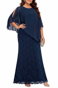 lot 14142 image: Pinup Fashion Plus Size Navy Lace Mermaid Long Wedding Guest Dress 28W