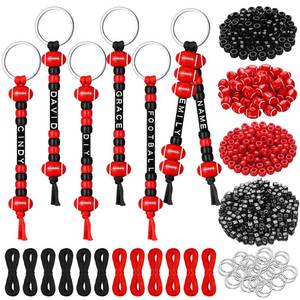 lot 14173 image: Landical Football Keychain Making Kit 564 Pcs DIY Letter Bead Craft Red Black