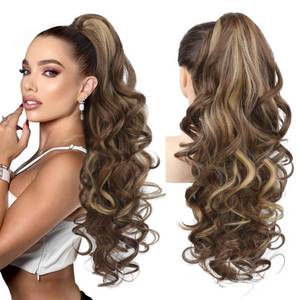 lot 14175 image: REECHO Ponytail Extension 24 Inch Curly Wavy Claw Clip Chestnut Brown