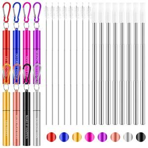 lot 14191 image: Zubebe Collapsible Reusable Stainless Steel Drinking Straws 8 Pack With Case