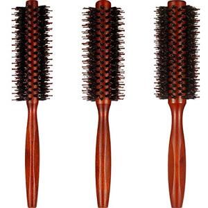 lot 14411 image: Boao Boar Bristle Round Hair Brush Set 3 Pack 10 12 14 Row Wooden