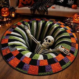 lot 14419 image: Mashand 3D Halloween Optical Illusion Round Rug 24 Inch Skeleton Ghost Pumpkin