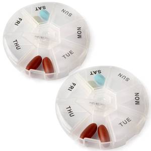 lot 14450 image: Deke Home Round Portable Pill Box 7 Day Weekly Medicine Organizer 2 Pack