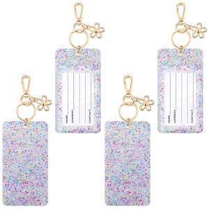 lot 14455 image: Gersoniel 4 Pcs Pink Glitter Silicone ID Badge Holder with Key Ring