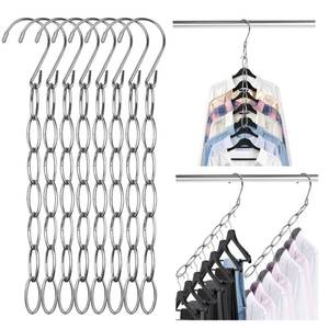 lot 14495 image: PNFENYLI Metal Clothing Chain Hangers 8 Pack 7-Loop Collapsible Silver