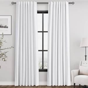 lot 17576 image: Nanspring White Linen Blackout Curtains 84 Inches Long 2 Panels Back Tab