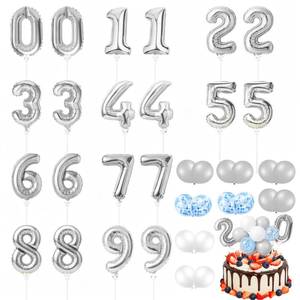 lot 17580 image: Gejoy Mini Number Foil Balloon Cake Topper Set 5 Inch 36 Pack Silver