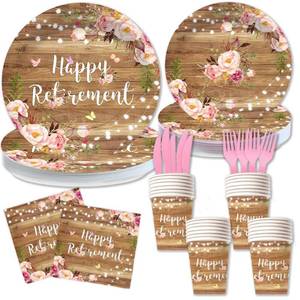 lot 17594 image: Lofaris Retirement Tableware Set Floral Party Plates Cups Napkins 144 Pcs