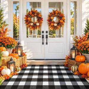 lot 18398 image: Refetone Buffalo Plaid Outdoor Rug 27.5 x 43 Black and White