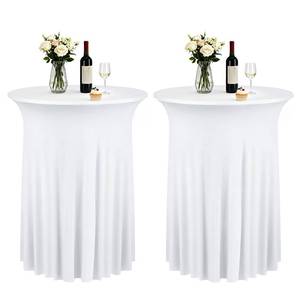 lot 18424 image: Round Spandex Cocktail Tablecloth with Skirt 2 Pack 32 x 43 Inch White