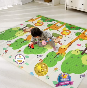 lot 7828 image: Pail Babies Foldable Baby Play Mat with Height Chart and Gray Zippered Carry Bag