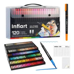 lot 12 image: Infiart Dual Tip Brush Marker Pens 120 Colors