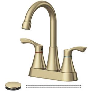 lot 1233 image: Evolvegoods Brushed Gold Bathroom Faucet 3 Hole 4 Inch Centerset