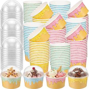 lot 1234 image: Jingmore 100 Count 8 oz Paper Ice Cream Cups with Clear Dome Lids