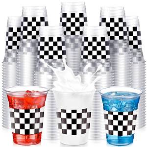 lot 1268 image: SiliFine Checkered Racing Plastic Cups 12 Oz 100 Pcs Black