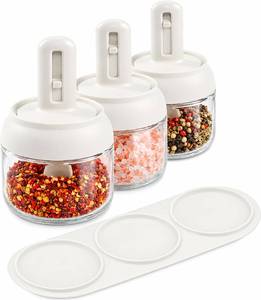 lot 1270 image: Povinmos Glass Salt Cellar Set with Spoons, 3 Pack, 10 oz