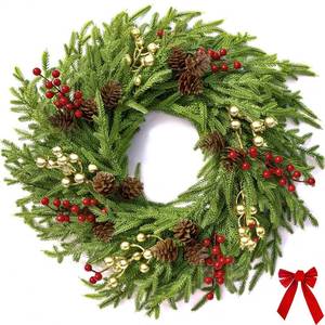 lot 1287 image: AMORISE 26-Inch Norfolk Pine Artificial Christmas Wreath with LED Lights FF10