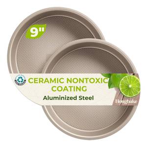 lot 1305 image: HONGBAKE Aluminized Steel Round Cake Pans 9 Inch Set of 2 Ceramic Nonstick