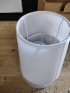 lot 1317 image: White Fabric Cylindrical Lamp Shade with Metal Frame Spider Support