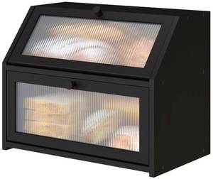lot 1318 image: Vriccc Black Bamboo Bread Box Large Double Layer Wood Kitchen Counter