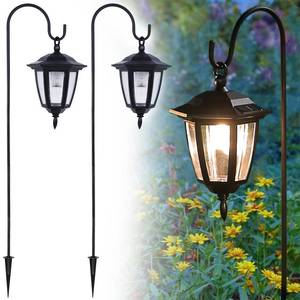 lot 1319 image: Dynaming 2 Pack Solar Hanging Lanterns Outdoor Warm White with Shepherd Hooks