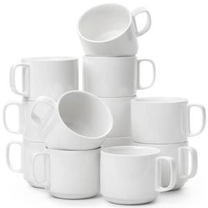 lot 1322 image: Brew To A Tea Porcelain Stackable Coffee Mugs, 12 Pack, 12 oz, White
