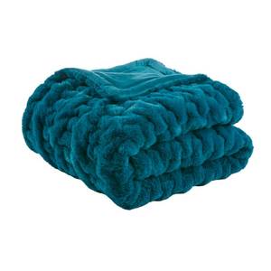 lot 1326 image: Madison Park Ruched Faux Fur Throw Blanket 50 x 60 Inch Teal