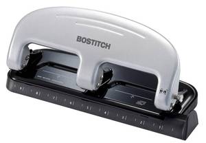 lot 2009 image: Bostitch EZ Squeeze 3-Hole Punch, 20 Sheet Capacity, Silver
