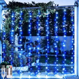 lot 2010 image: JMEXSUSS 200 LED USB Curtain Lights Blue and White 6.5 x 6.5 Ft