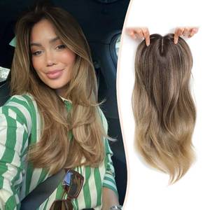 lot 2016 image: Megito Clip-In Hair Topper 18 Inch Long Wavy Fringe Ombre Brown