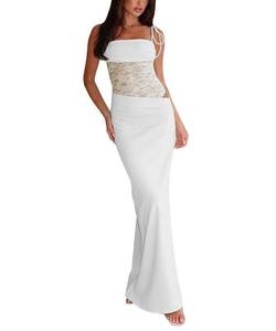 lot 2017 image: GRMLRPT Women Lace Patchwork Maxi Dress Bodycon Spaghetti Strap White Size M