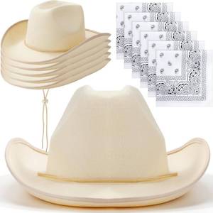 lot 2930 image: Coume Adult Cowboy Hat and Bandana Set Beige 12 Pcs