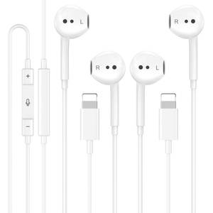 lot 2989 image: CREHAO 2 Pack Wired Earbuds Headphones with Microphone for iPhone Lightning