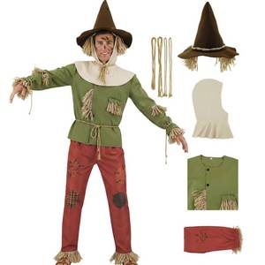 lot 2992 image: Saephaw Scarecrow Costume Men Green Shirt Red Pants Hat Hood 3XL